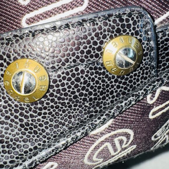 Henri Bendel Signature Brown Logo Speedy Satchel Large Handbag 13"x7x8 Gold - Picture 11 of 13